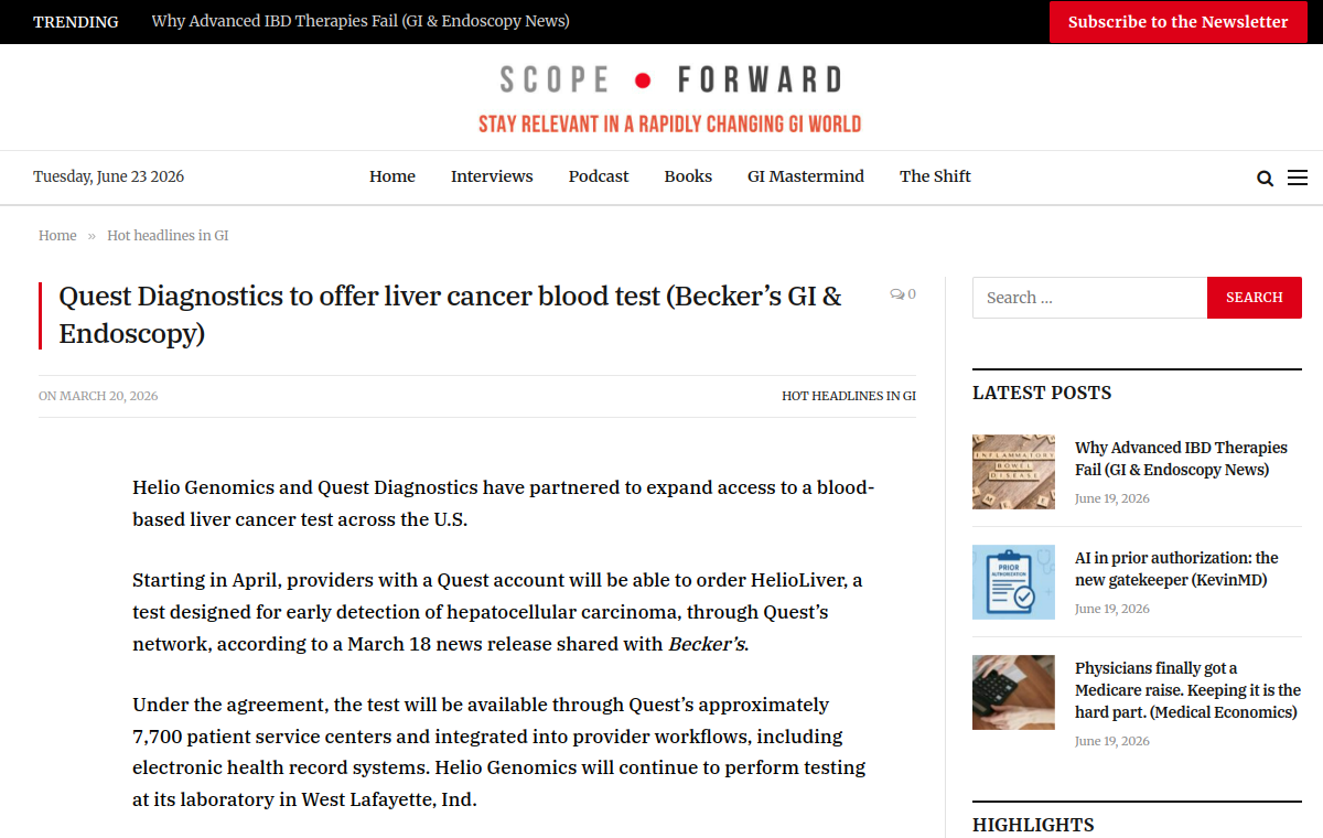 Scope Forward (Becker's GI & Endoscopy) coverage