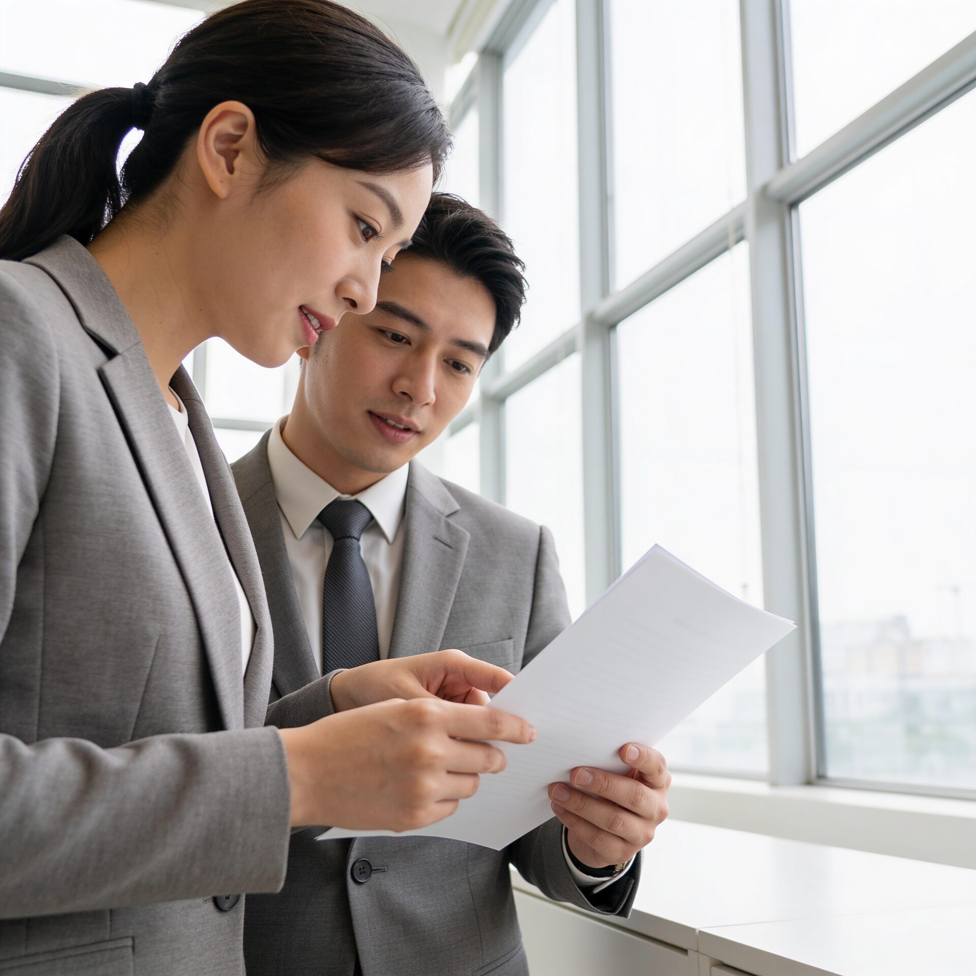 Two professionals reviewing a document