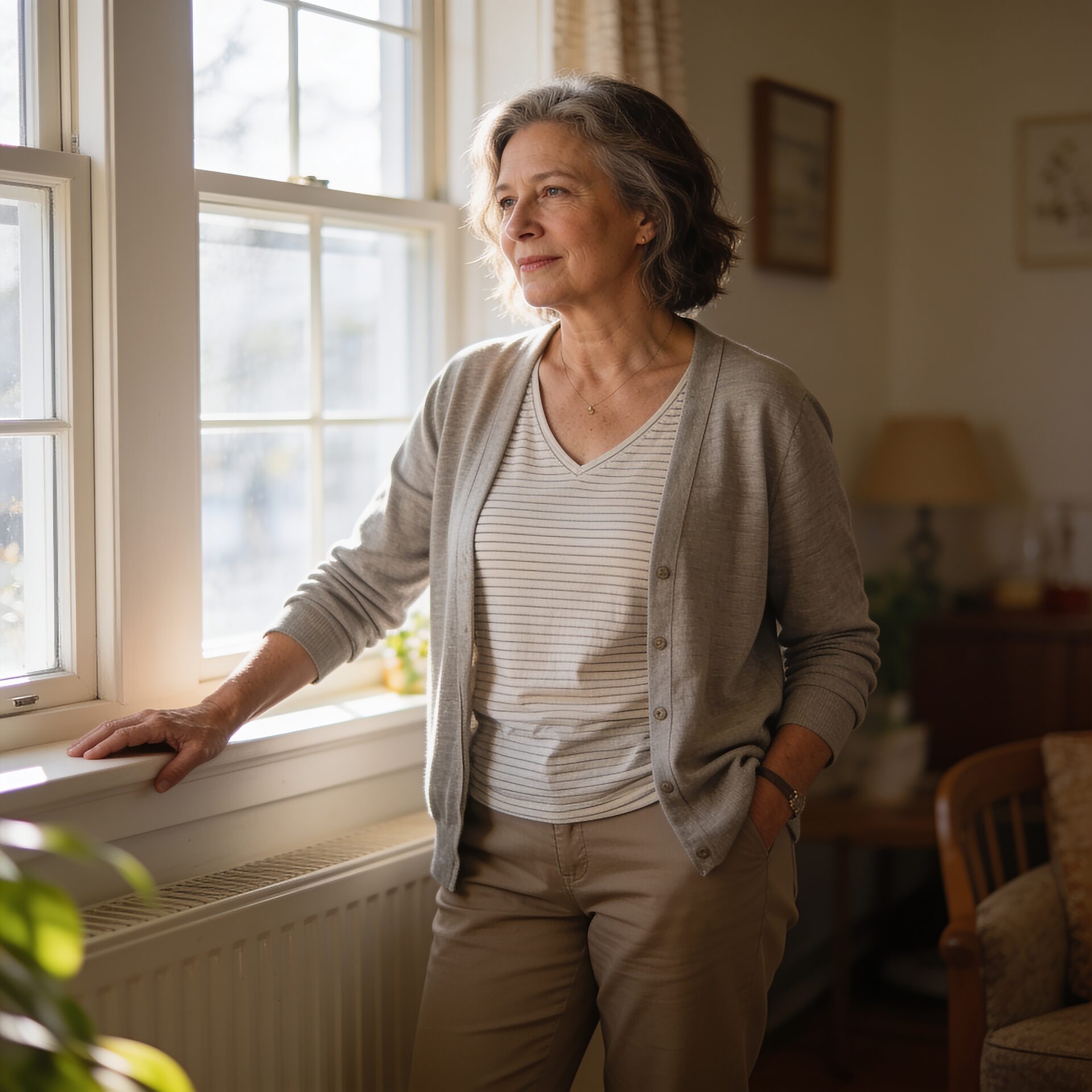 A patient at home by a window