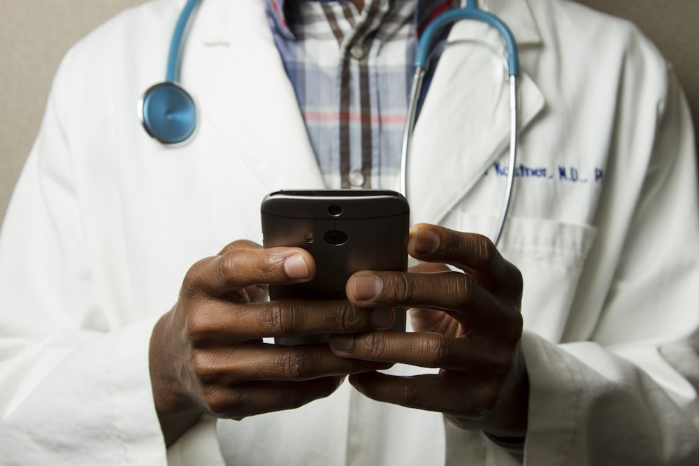 Physician reviewing diagnostic results in a clinical setting